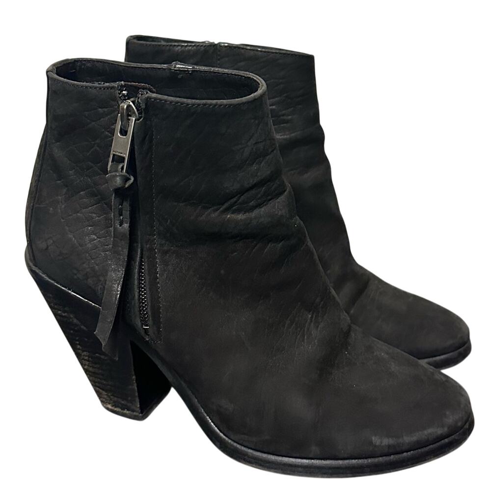 ALLSAINTS Jonas Embossed Leather Ankle Boots Size 38 8 Heeled Edgy Grunge Shoes
